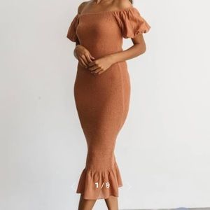 NWT Baltic Born Alana Smocked MIDI Dress- Mocha- Size Large